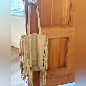 Cleobella Beige Fringe Leather Shoulder Bag